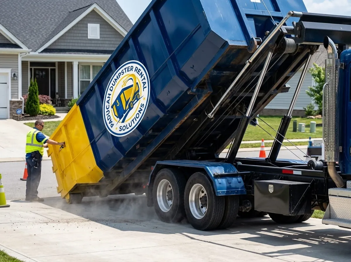 Roll-off dumpster delivered to a property in Ledbetter, KY Roll-off dumpster delivered to a property in Ledbetter, KY