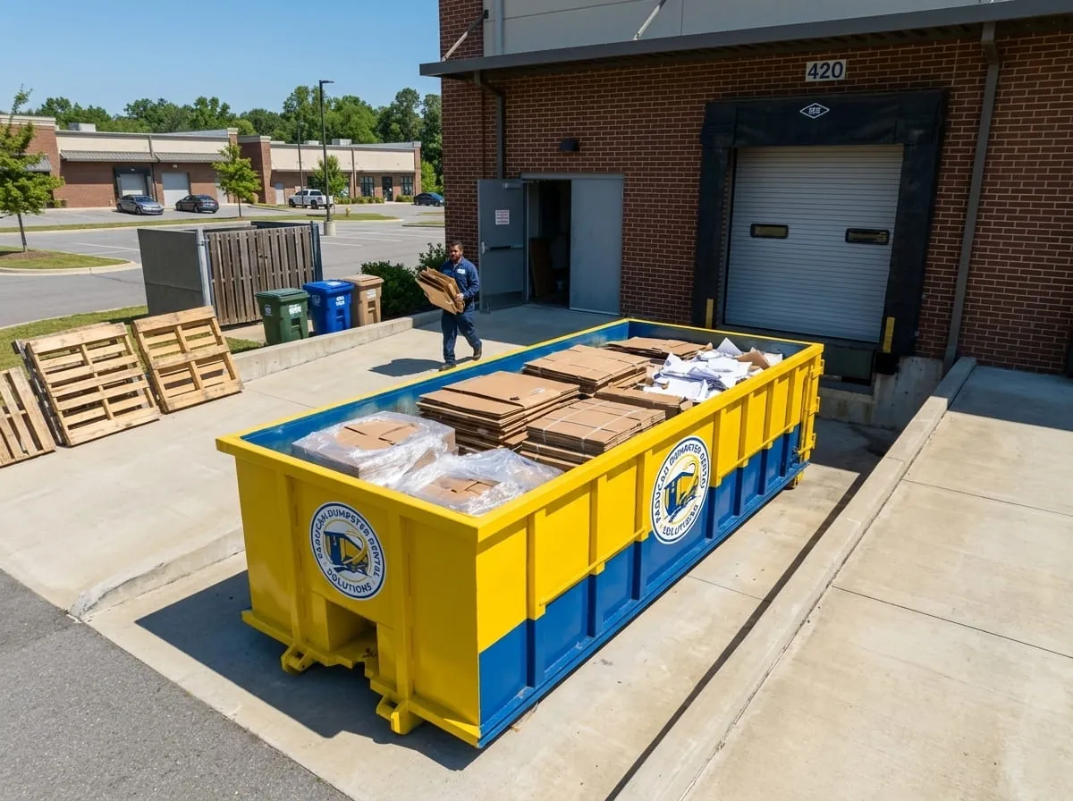 Paducah Dumpster Rental Solutions roll-off container and truck working a job in McCracken County Paducah Dumpster Rental Solutions roll-off container and truck working a job in McCracken County